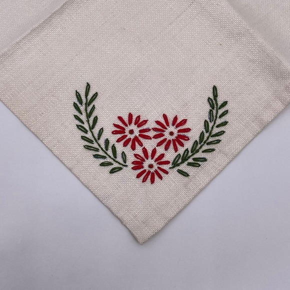 Set of 3 Handmade Hand Sewn Fabric Napkins Embroidered Corner Floral Flower - Picture 5 of 6